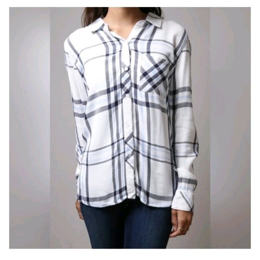 Rails Hunter Plaid Button Down Shirt Flannel Long Sleeve White Blue Small
